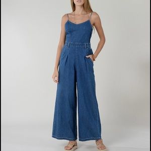 MOLLY BRACKEN open back wide leg denim jumpsuit - NWT